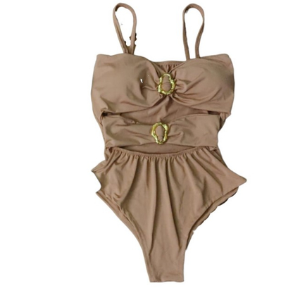 Maiô luxo body com detalhe de fivelas argola plus size com bojo e alça