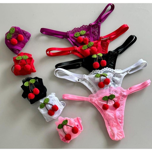 Kit 3 Calcinha Cerejinha Lingerie Renda com Tule Cereja