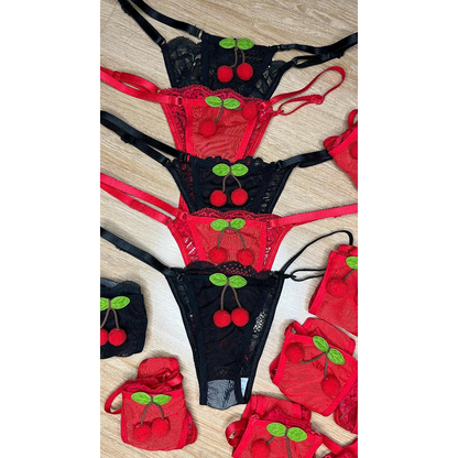 Kit 3 Calcinha Cerejinha Lingerie Renda com Tule Cereja