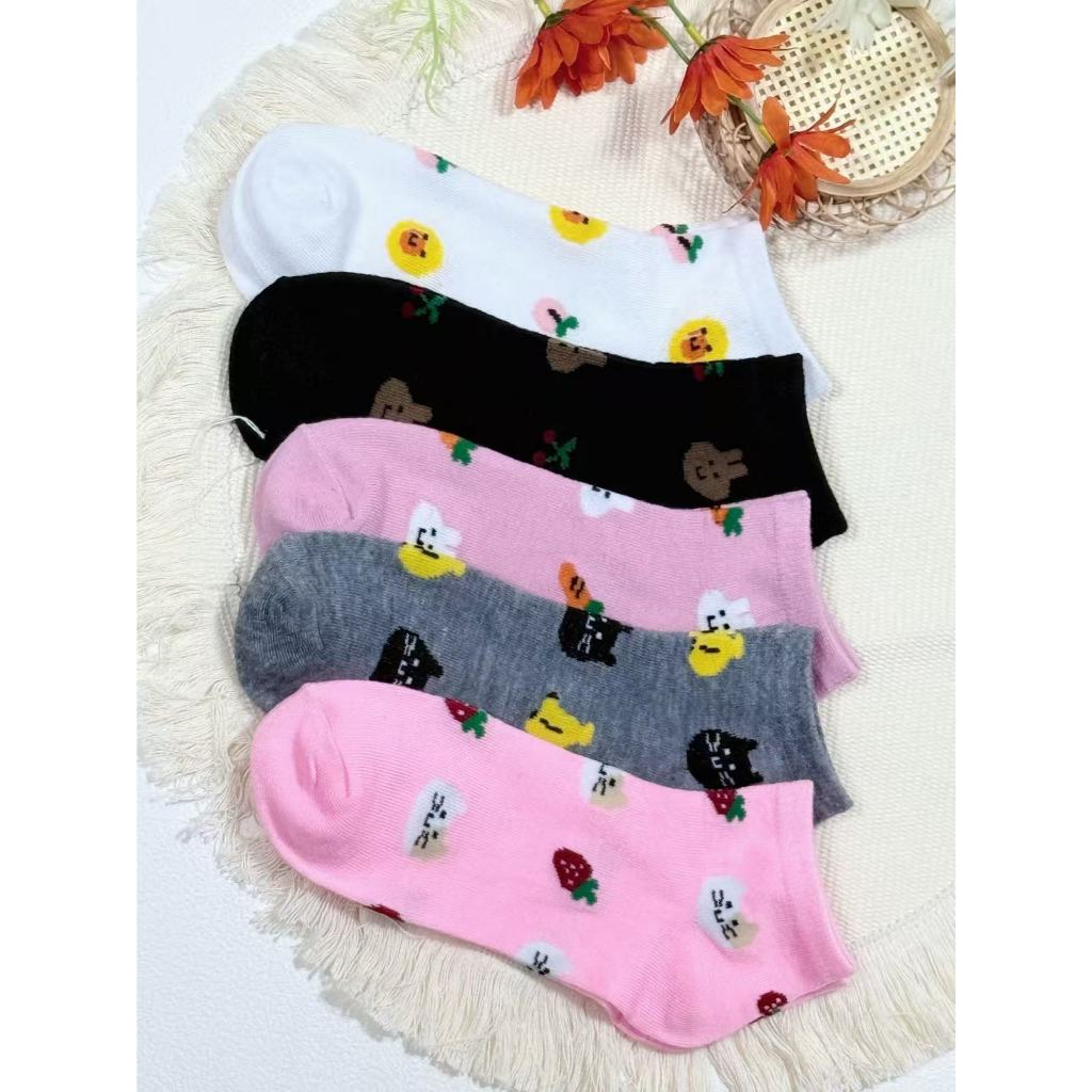 Kit 12 Pares Meias Feminina Soquete Cores Fofas 35ao40 com desenho