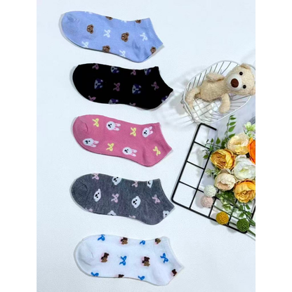 Kit 12 Pares Meias Feminina Soquete Cores Fofas 35ao40 com desenho