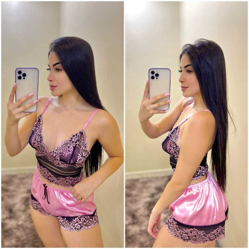 "Baby Doll de Cetim Luxo Feminino - Pijama Curto com Alças Ajustáveis e Renda"