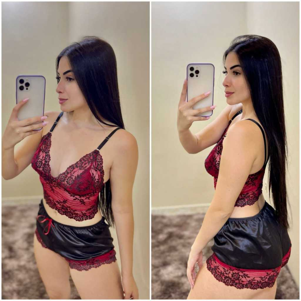 "Baby Doll de Cetim Luxo Feminino - Pijama Curto com Alças Ajustáveis e Renda"