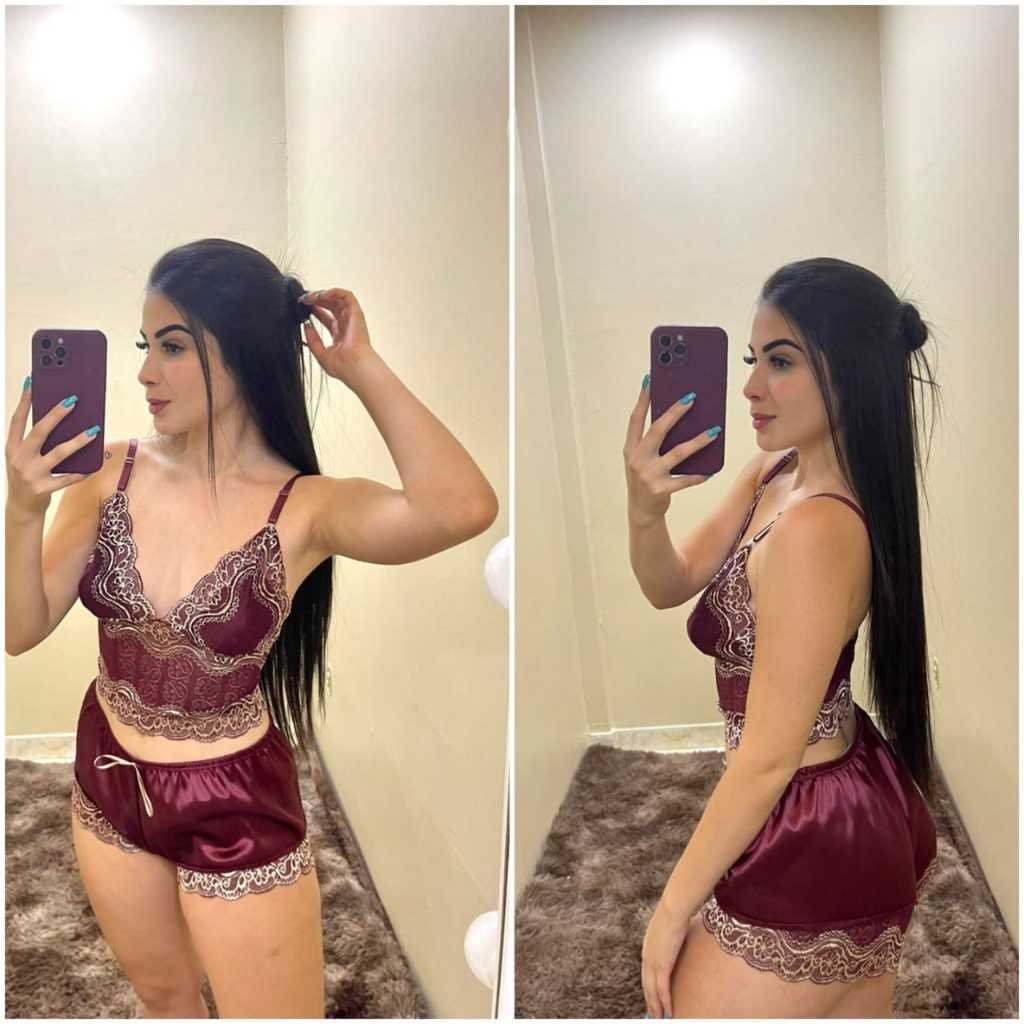 "Baby Doll de Cetim Luxo Feminino - Pijama Curto com Alças Ajustáveis e Renda"