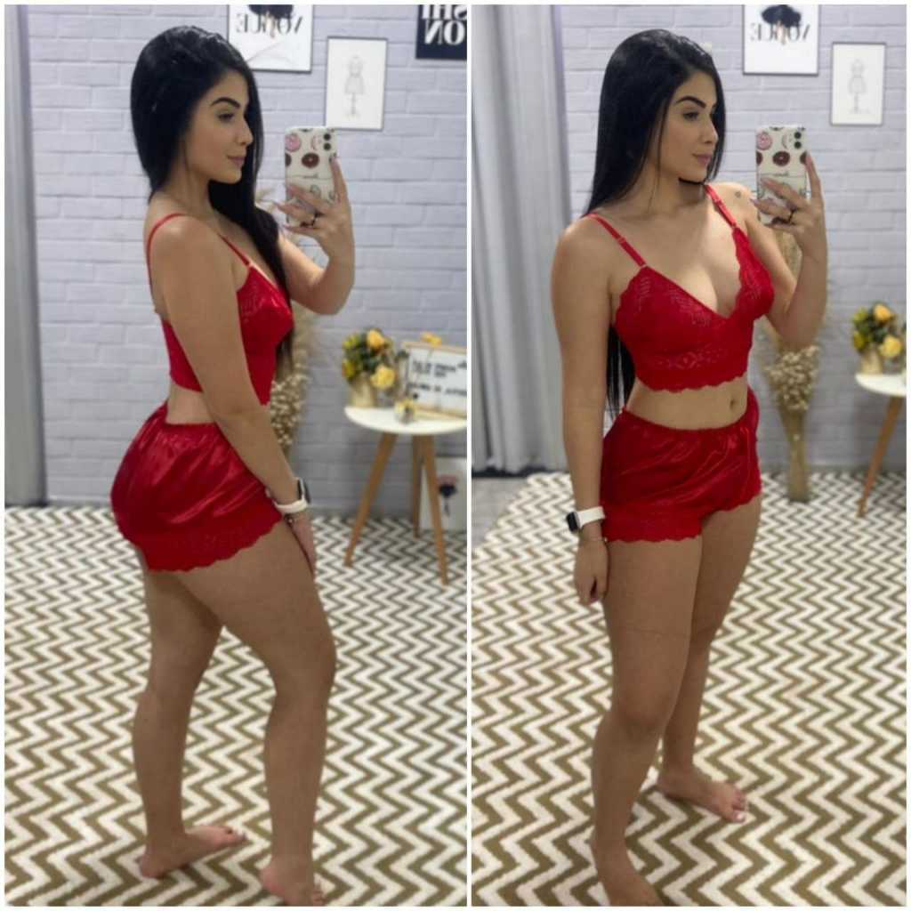 "Baby Doll de Cetim Luxo Feminino - Pijama Curto com Alças Ajustáveis e Renda"