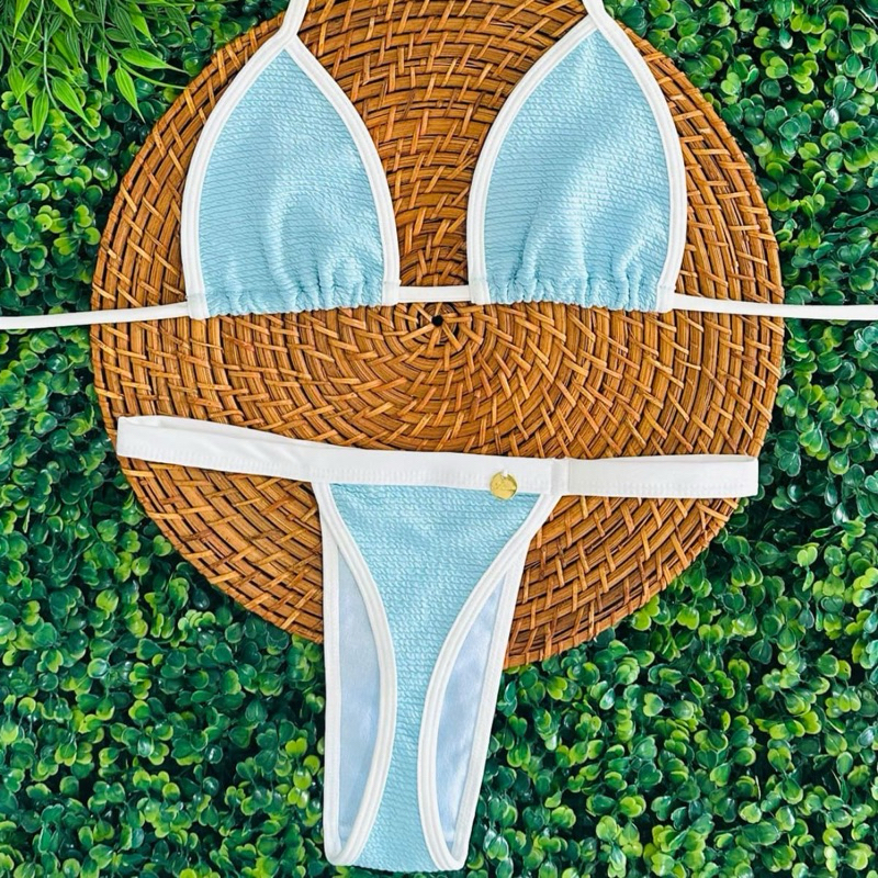 conjunto biquíni Cortininha fita bronze tecido anarruga