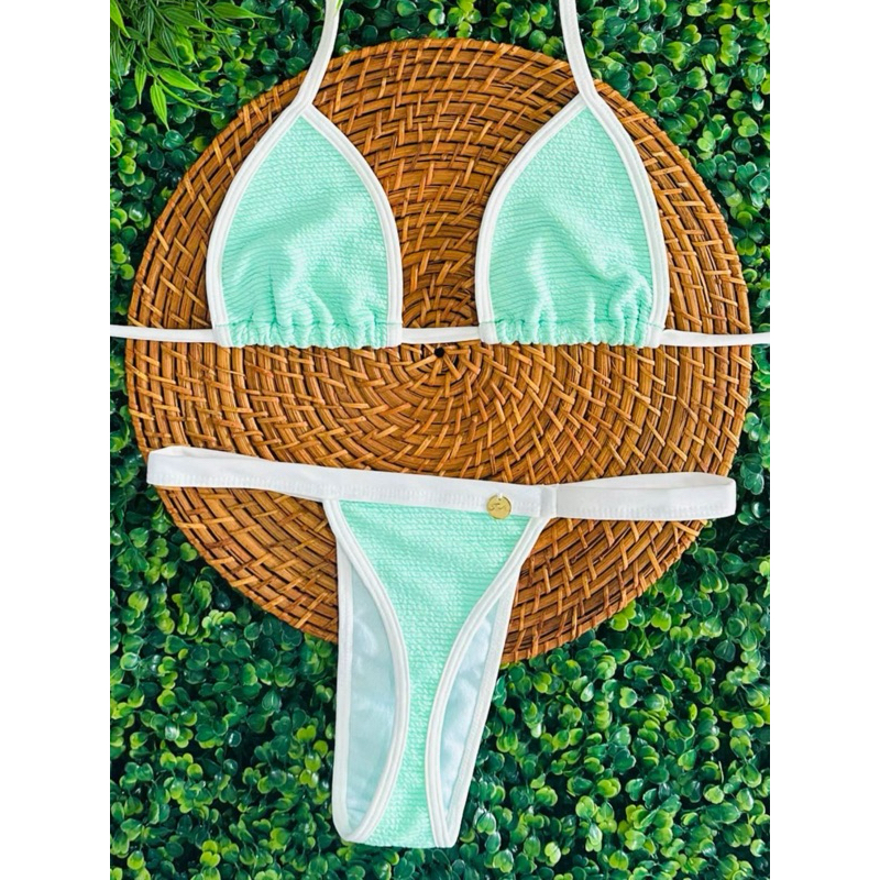 conjunto biquíni Cortininha fita bronze tecido anarruga