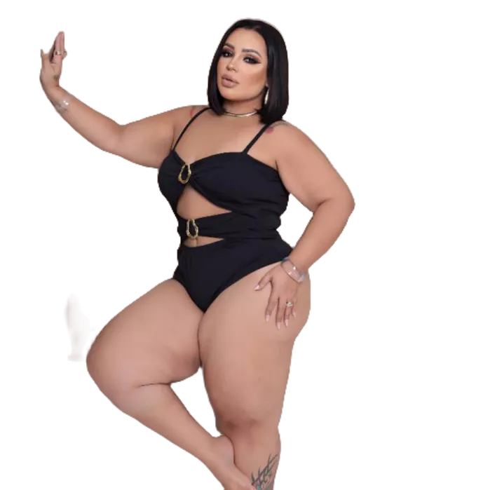 Maiô luxo body com detalhe de fivelas argola plus size com bojo e alça