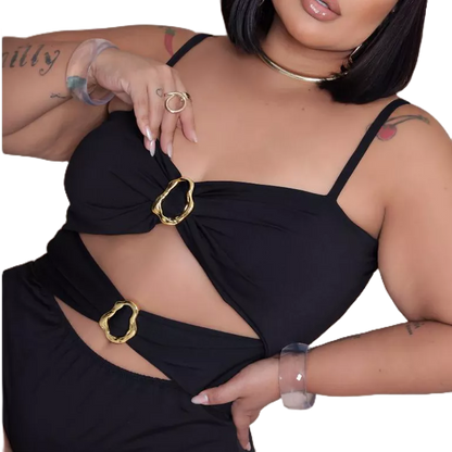 Maiô luxo body com detalhe de fivelas argola plus size com bojo e alça