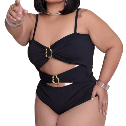 Maiô luxo body com detalhe de fivelas argola plus size com bojo e alça