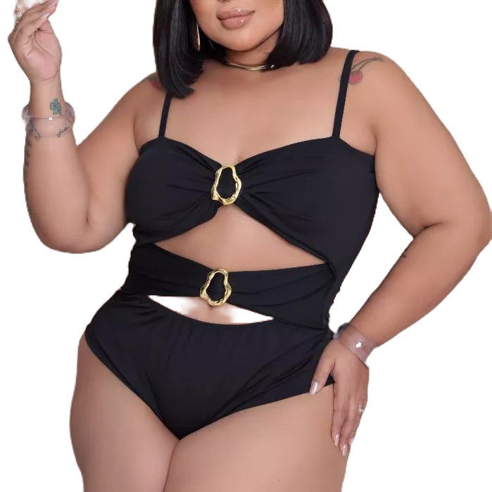 Maiô luxo body com detalhe de fivelas argola plus size com bojo e alça