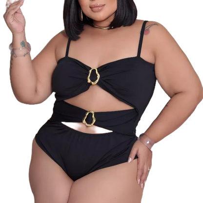 Maiô luxo body com detalhe de fivelas argola plus size com bojo e alça