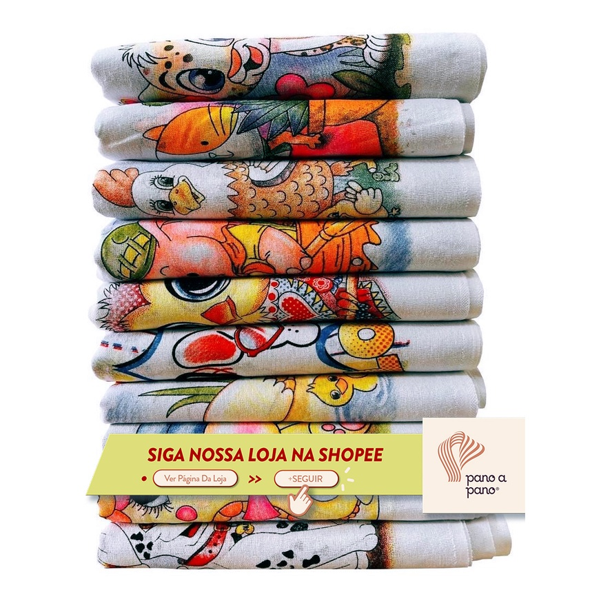 Pano De Prato Estampado Bainha Kit Com 10 Peças