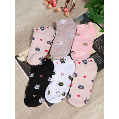Kit 12 Pares Meias Feminina Soquete Cores Fofas 35ao40 com desenho