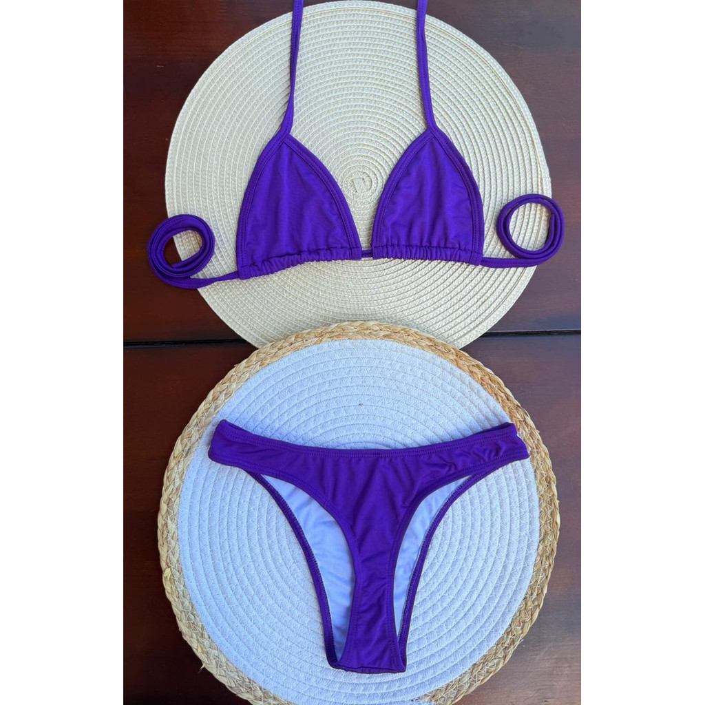 Biquíni Conjunto Feminino Asa Delta Liso Sem Bojo Cortininha Roxo Verão