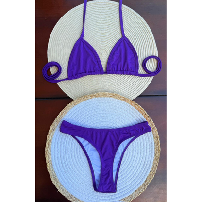 Biquíni Conjunto Feminino Asa Delta Liso Sem Bojo Cortininha Roxo Verão