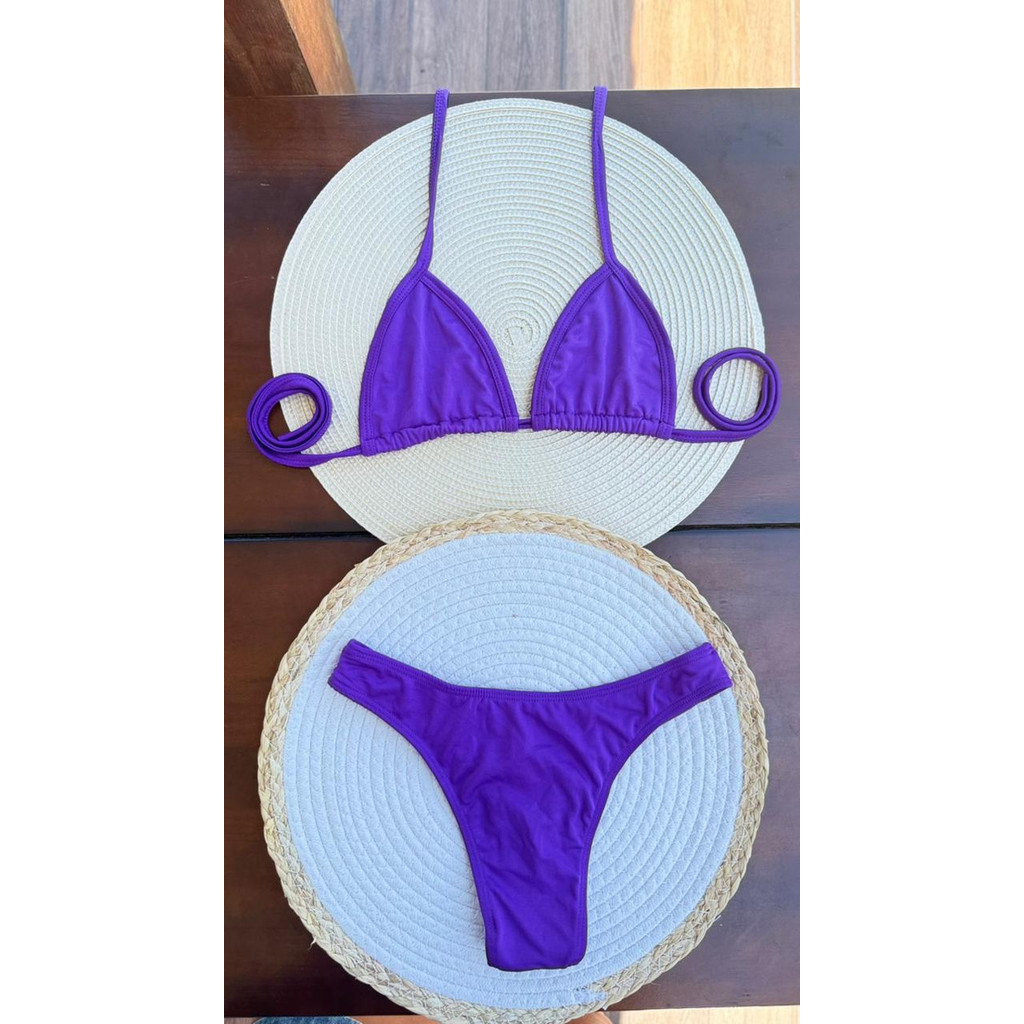 Biquíni Conjunto Feminino Asa Delta Liso Sem Bojo Cortininha Roxo Verão