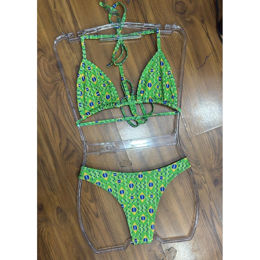 Biquíni Conjunto Feminino Asa Delta Verde Estampado Brasil Verão Praia