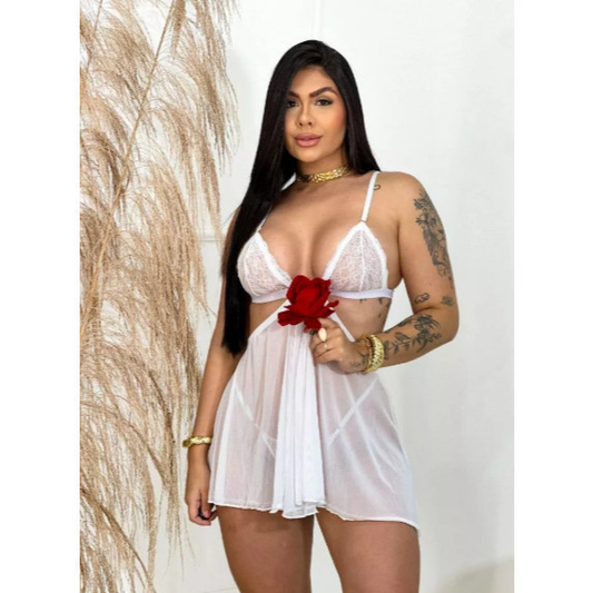 Camisola Tule Com Calcinha De Regulagem Sexy Feminina