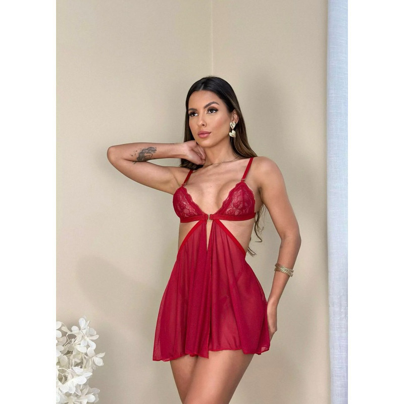 Camisola Tule Com Calcinha De Regulagem Sexy Feminina