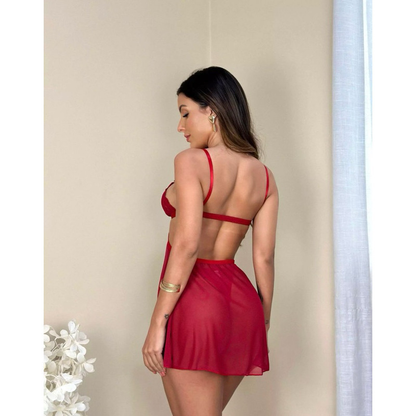 Camisola Tule Com Calcinha De Regulagem Sexy Feminina