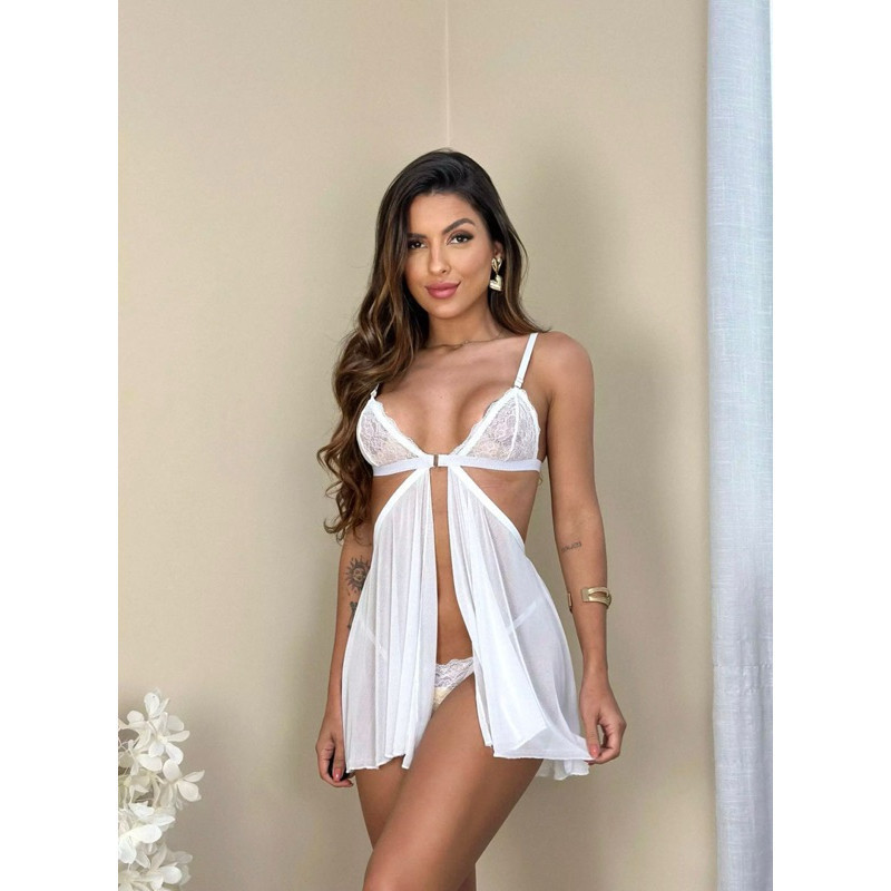 Camisola Tule Com Calcinha De Regulagem Sexy Feminina